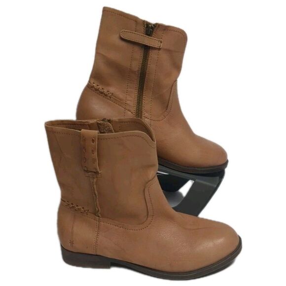 FRYE Boots Girl 4 Campus Short Sunrise Leather Ankle Booties Tan Boho Cowgirl - Picture 1 of 15